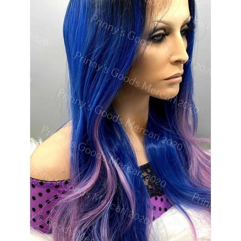 Synthetic Lace Front Wig Ombre Natural Long Layers 20"Dark Roots Hair Ship Ready - Picture 6 of 9